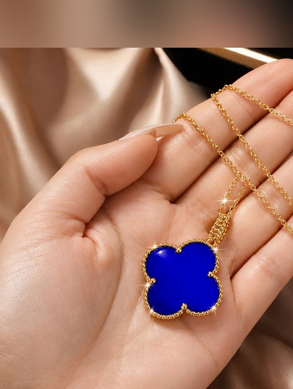 Fashion Designer Vintage Clover Necklace  Sterling Silver Gold-Plated Jewelry